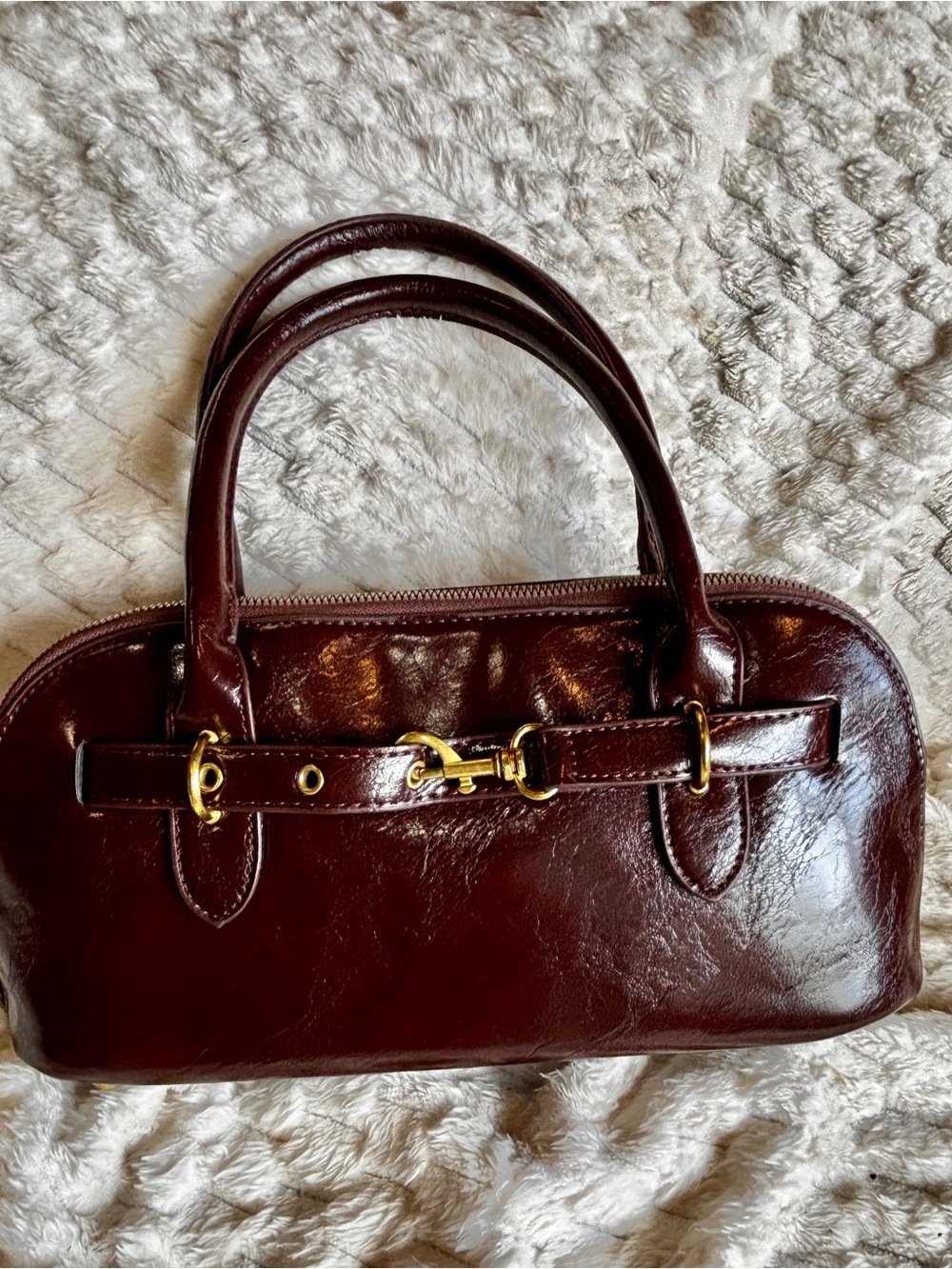 Vintage East West Leather Satchel Cocoa Brown Brass Belt Detail
